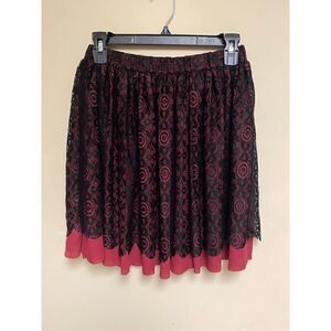 Francesca's "Blue Rain" Women's Small Black Lace on Burgundy Layered Skirt